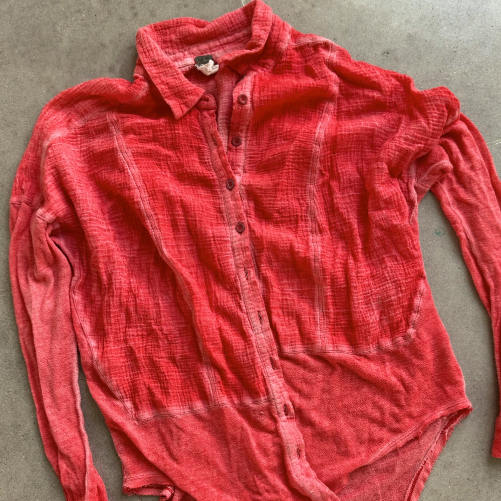 Free People Soft Gauze Coral Button Down Shirt Small